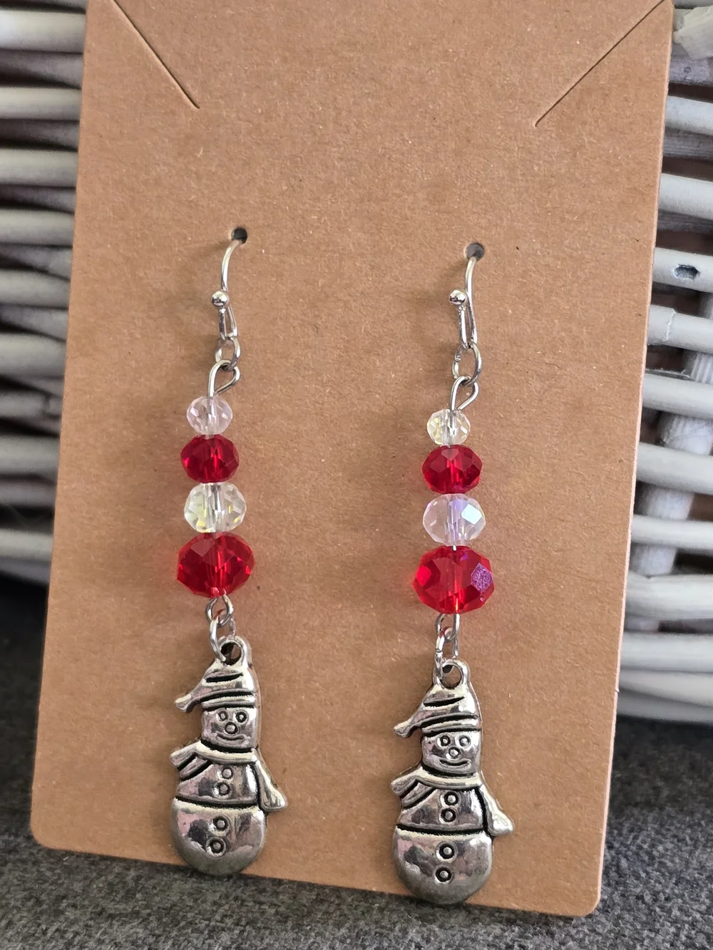 Handmade Red Bead Snowman Dangle Earrings - Women Jewelry